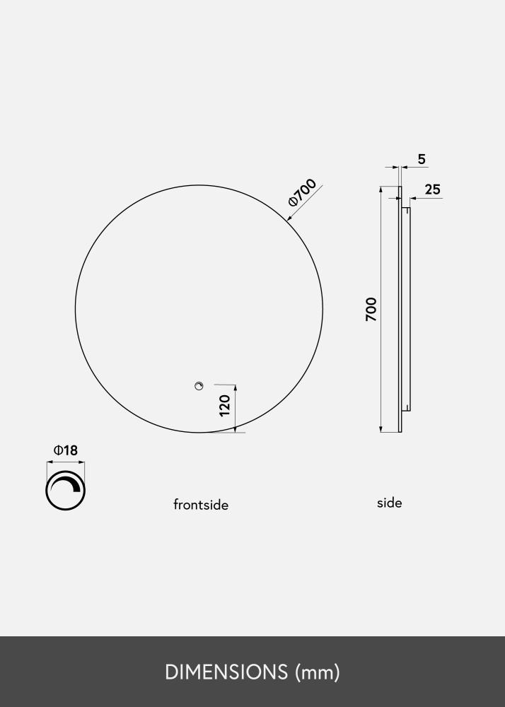 KAILA Spogulis LED 70 cm Ø