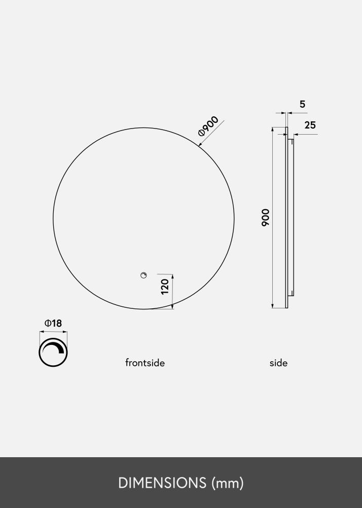 KAILA Spogulis LED 90 cm Ø