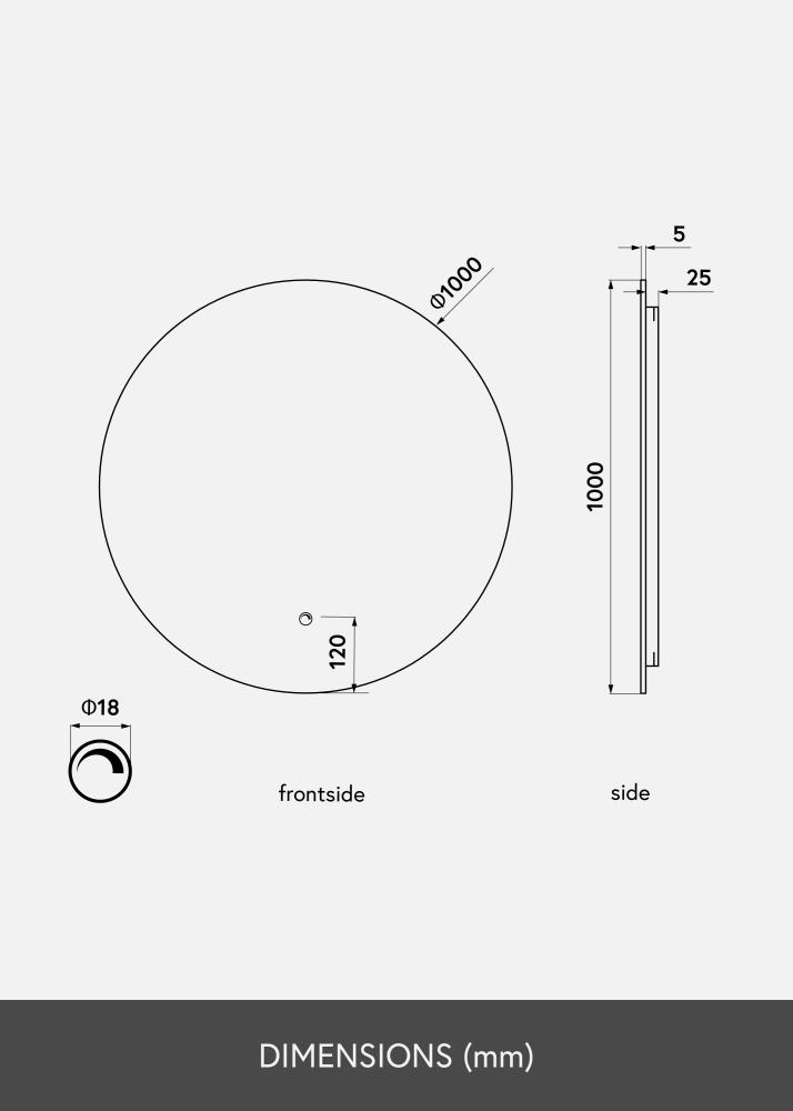 KAILA Spogulis LED 100 cm Ø