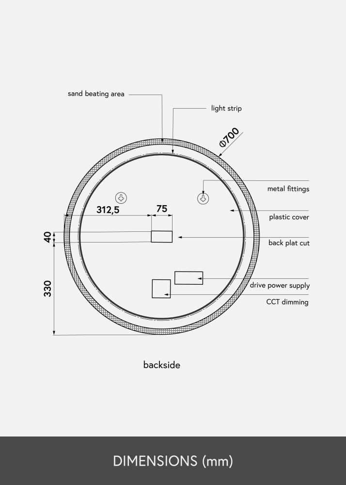 KAILA Spogulis Frost LED 70 cm Ø