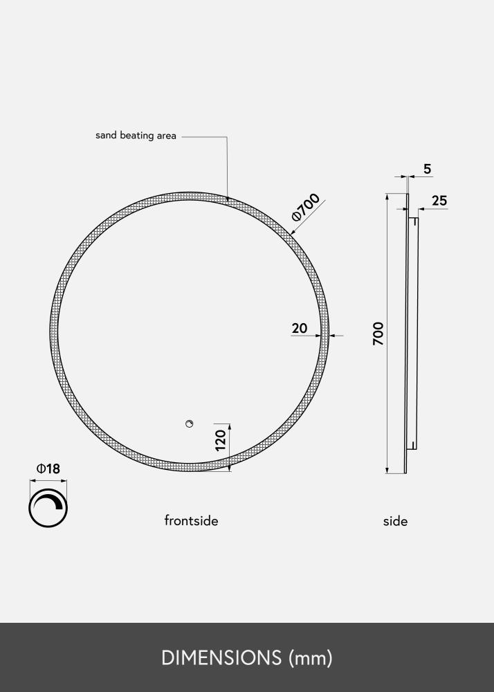 KAILA Spogulis Frost LED 70 cm Ø