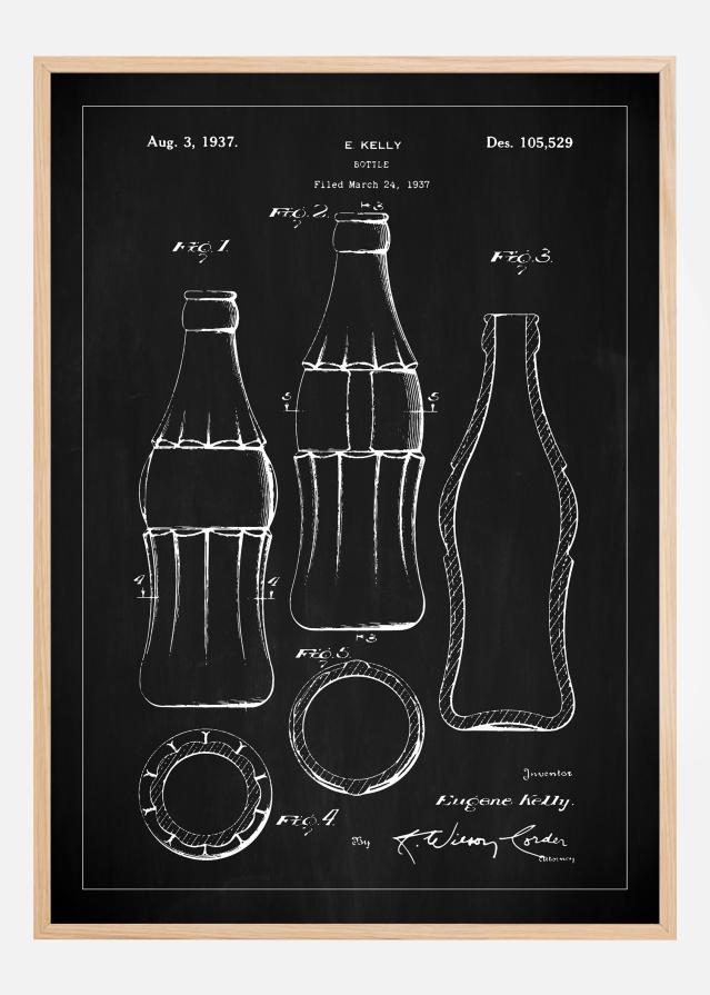 Patenta rasējums - Coca Cola - Melns Plakāts