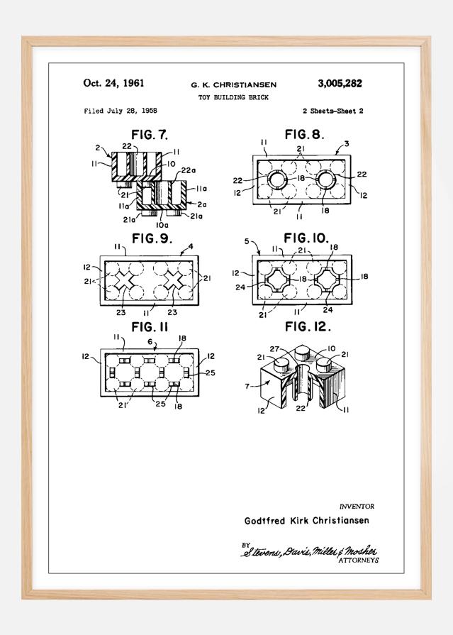 Patent Print - Lego Block II - White Plakāts