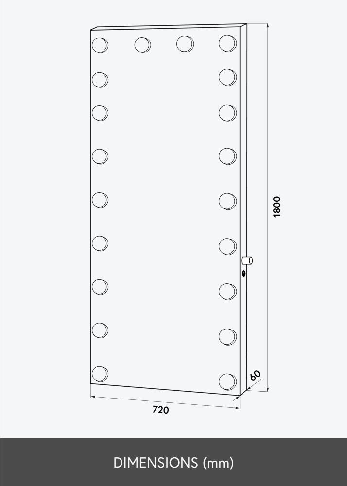 KAILA Kosmētikas spogulis Hollywood Edge 20 E27 Melns 72x180 cm