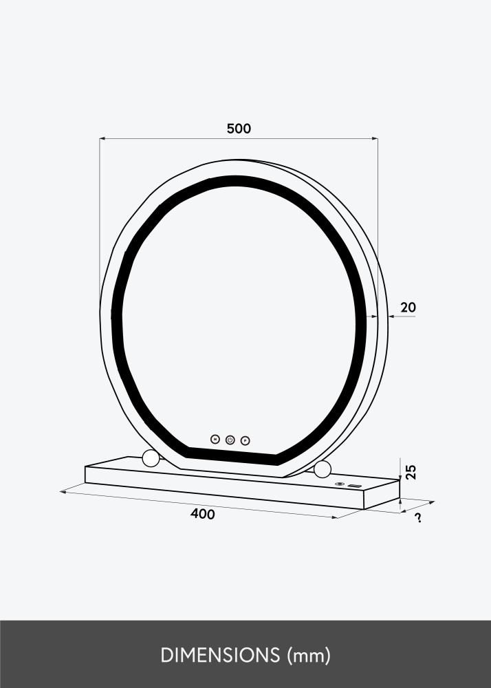 KAILA Kosmētikas spogulis Round LED Melns 50 cm Ø