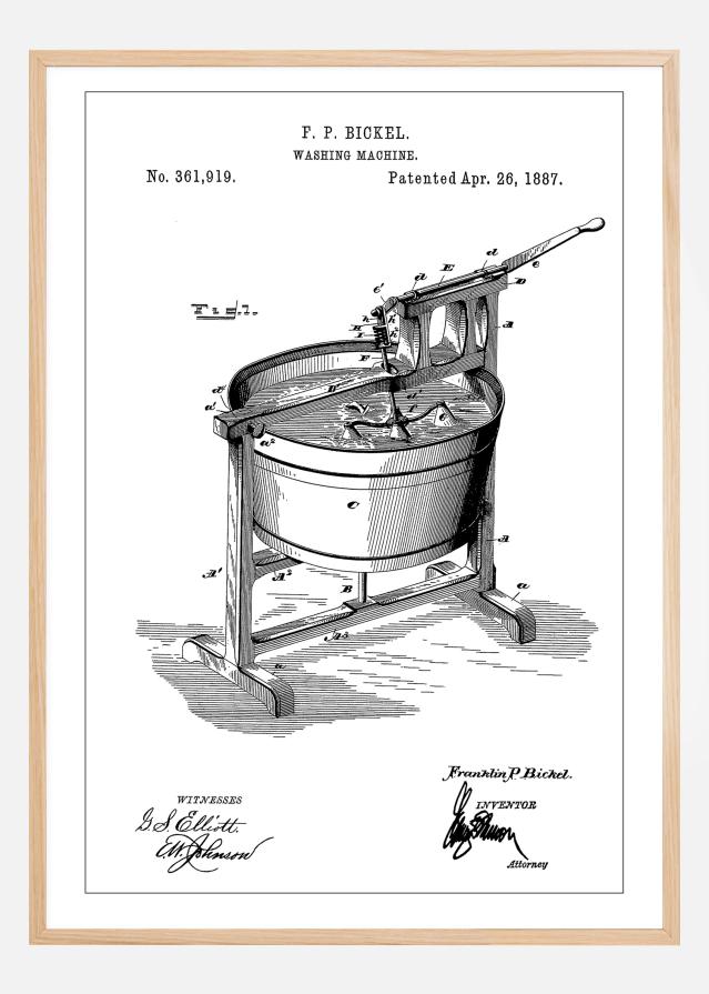 Patent Print - Washing Machine - White Plakāts