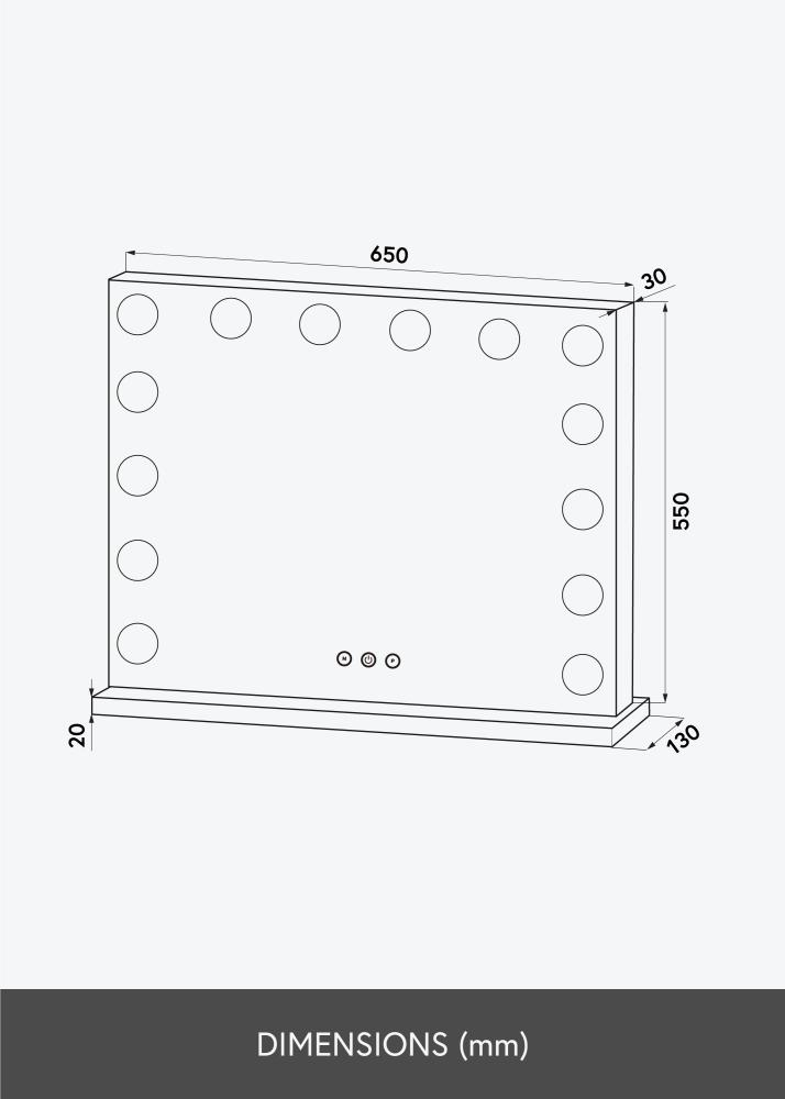 KAILA Kosmētikas spogulis Base LED 14 Melns 65x56 cm