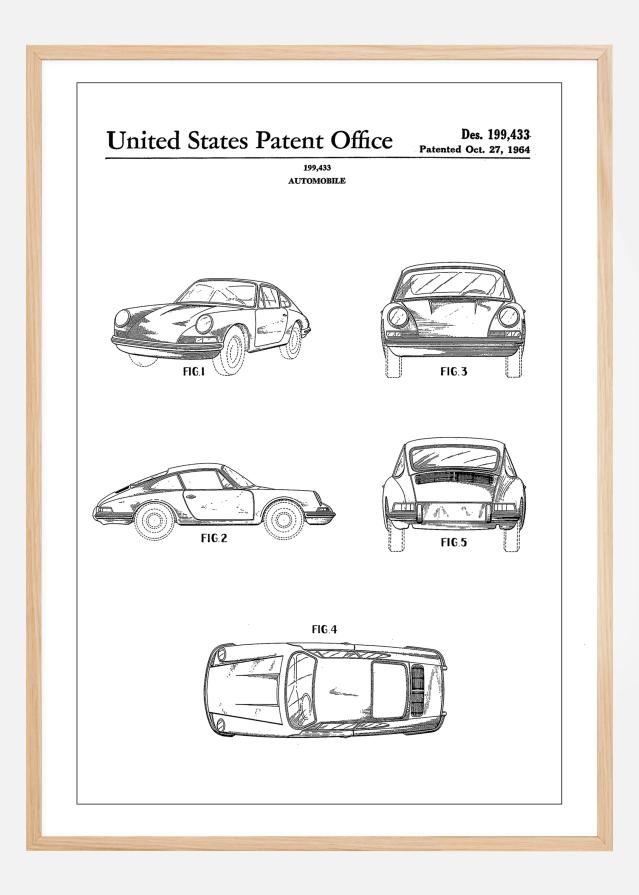 Patent Print - Porsche 911 Carrera - White Plakāts