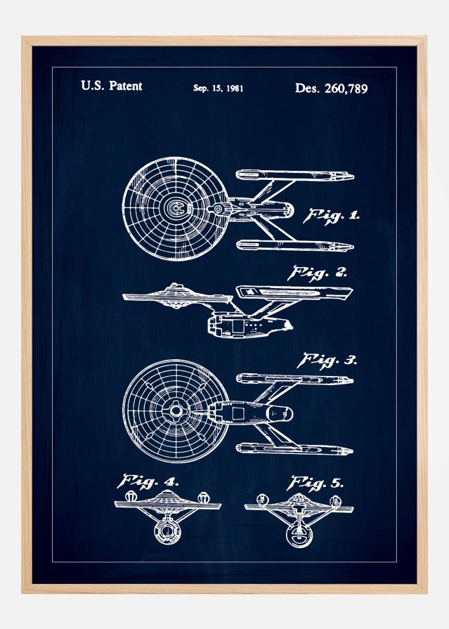 Patenta rasējums - Star Trek - USS Enterprise - Zils Plakāts