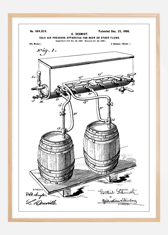 Patent Print - Beer Kegs - White Plakāts