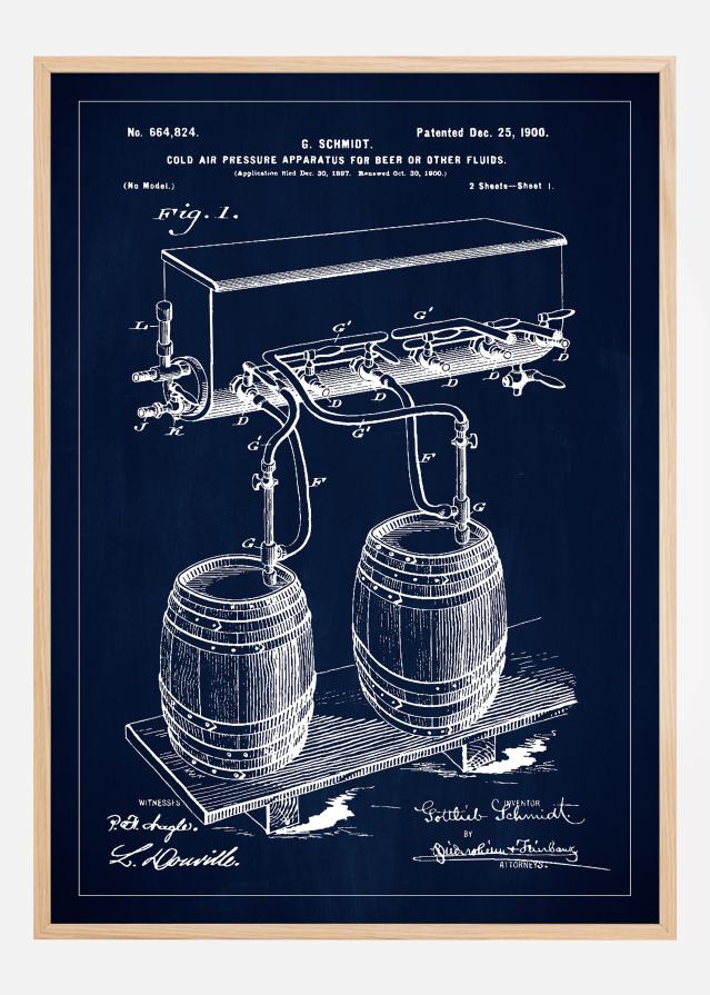 Patent Print - Beer Kegs - Blue Plakāts