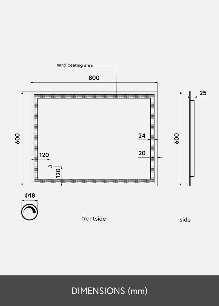 KAILA Spogulis Rectangle LED 60x80 cm