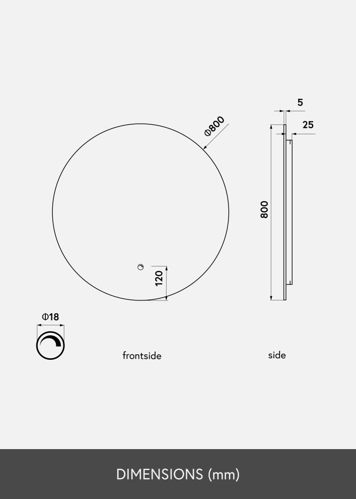 KAILA Spogulis LED 80 cm Ø