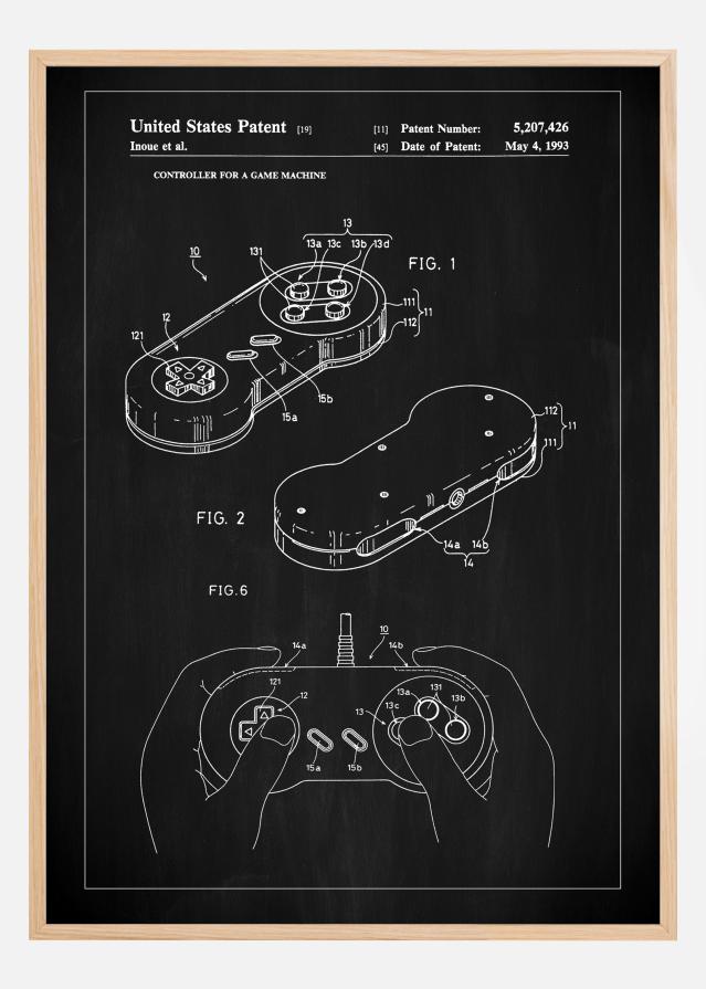 Patent Print - Game Controller I - Black Plakāts