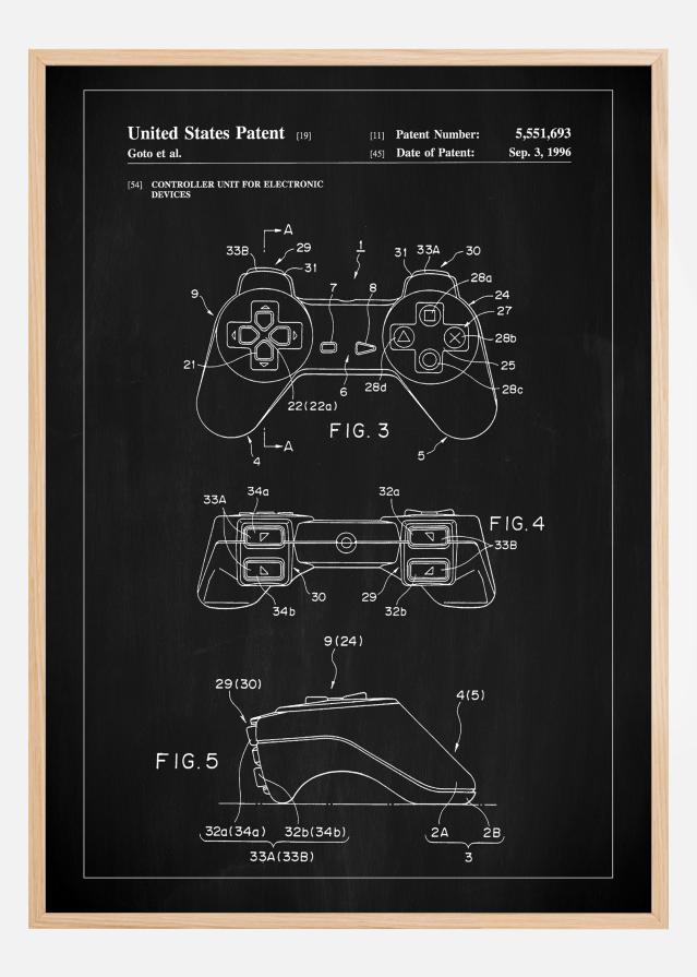 Patent Print - Game Controller II - Black Plakāts