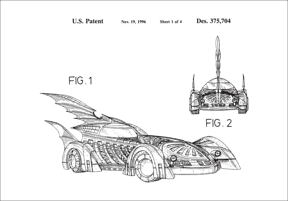 Patenta rasējums - Batman - Batmobile 1996 x Plakāts