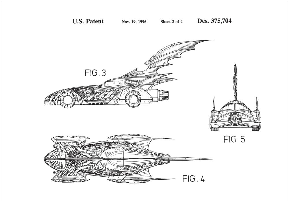 Patenta rasējums - Batman - Batmobile 1996 II Plakāts