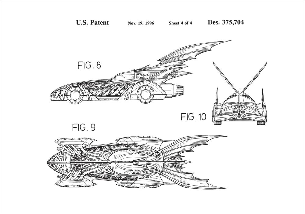 Patenta rasējums - Batman - Batmobile 1996 IIII Plakāts