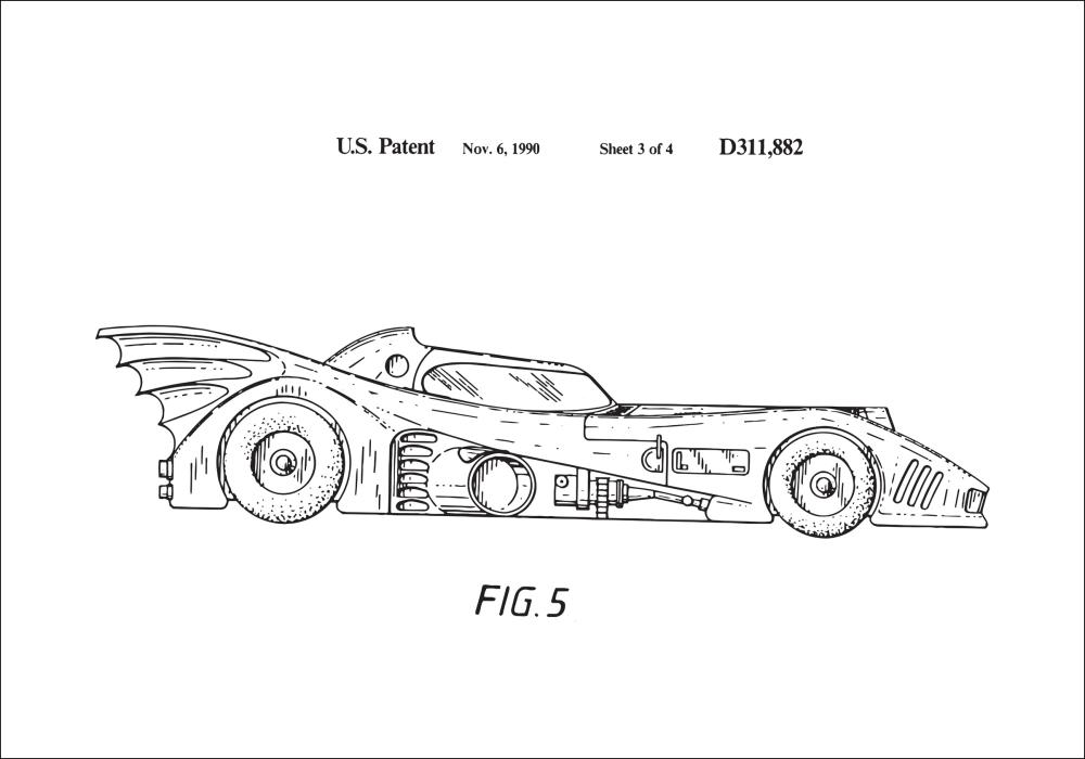 Patenta rasējums - Batman - Batmobile 1990 III Plakāts