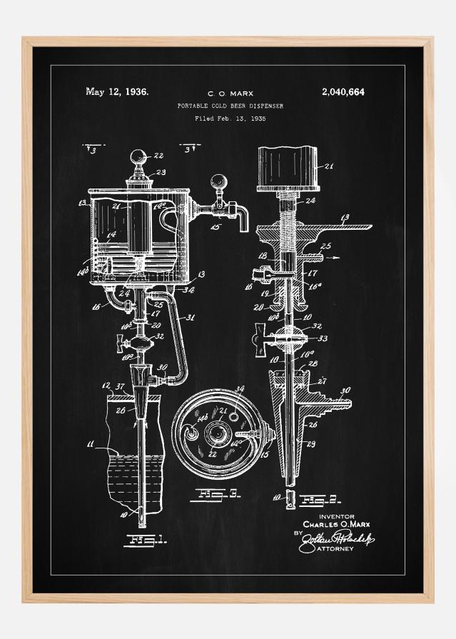 Patent Print - Portable Cold Beer Dispenser - Black Plakāts