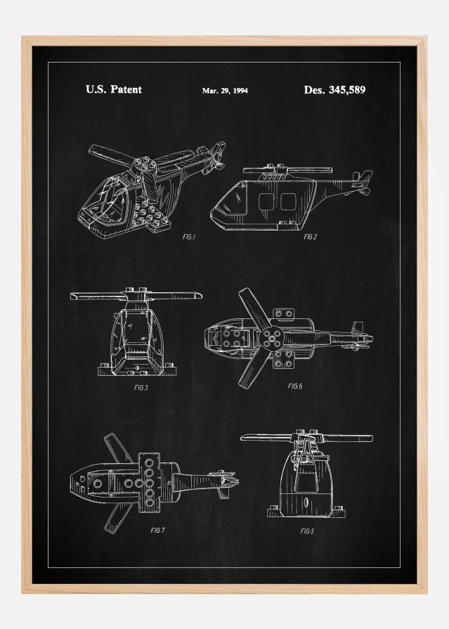 Patent Print - Lego Helicopter - Black Plakāts