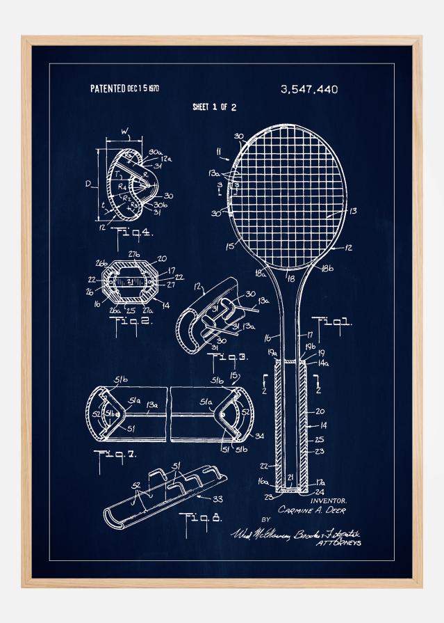 Patent Print - Tennis Racket - Blue Plakāts