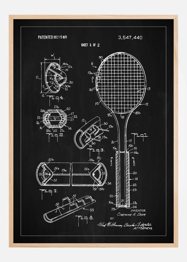 Patent Print - Tennis Racket - Black Plakāts