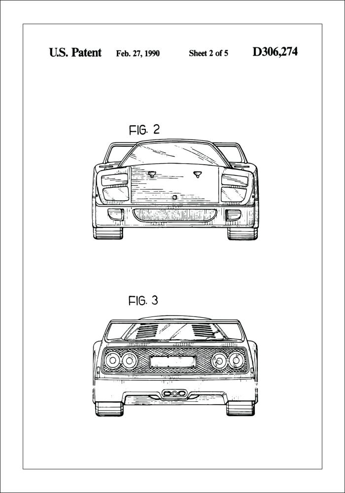 Patenta rasējums - Ferrari F40 III Plakāts